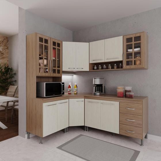 Imagem de Cozinha Modulada Completa Fidelitá Paris 5 Peças 340cm 12 Portas 3 Gavetas Com Tampo Nogal/Salinas