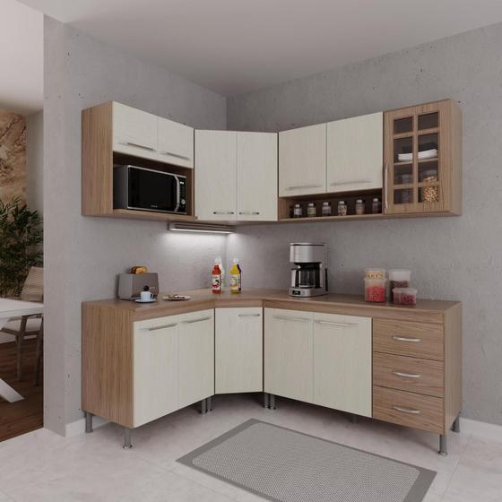 Cozinha Modulada Completa Fidelitá Paris 6 Peças 340cm 12 Portas 3 Gavetas Com Tampo Nogal/Salinas Menor preço em Cozinha Modulada Completa Fidelitá Paris 6 Peças 340cm 12 Portas 3 Gavetas Com Tampo Nogal/Salinas