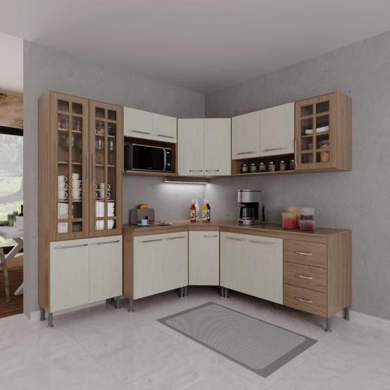 Imagem de Cozinha Modulada Completa Fidelitá Paris 7 Peças 410cm 16 Portas 3 Gavetas Com Tampo Nogal/Salinas