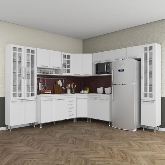 Imagem de Cozinha Modulada Completa Fidelitá Viena 9 Peças 515cm 20 Portas 3 Gavetas Com Tampo Branco