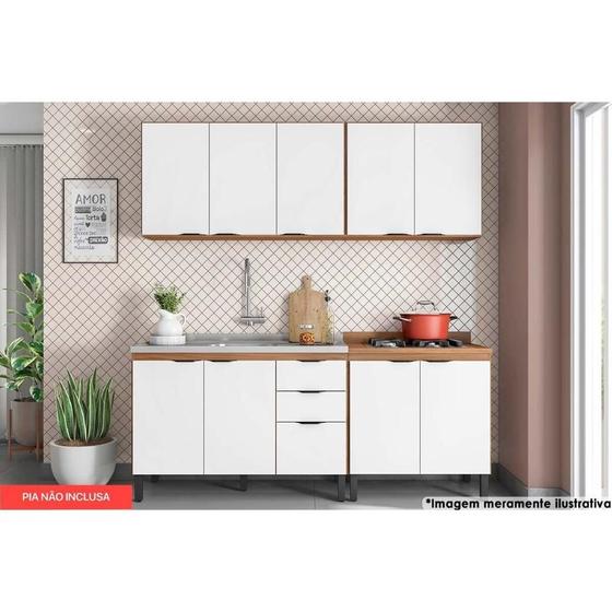 Imagem de Cozinha Modulada Completa Firenze 4 Peças (2 Aéreos+2 Balcões) CP08 Amendola/Branco - Demóbile