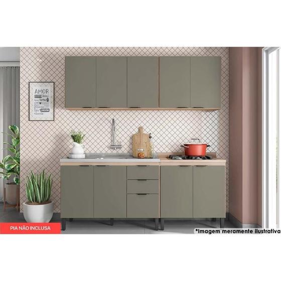 Imagem de Cozinha Modulada Completa Firenze 4 Peças (2 Aéreos+2 Balcões) CP08 Avena/Menta - Demóbile