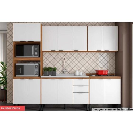 Imagem de Cozinha Modulada Completa Firenze 5 Peças (2 Aéreos + 2 Balcões + 1 Paneleiro) FMT009 Amendola/Branco - Demóbile