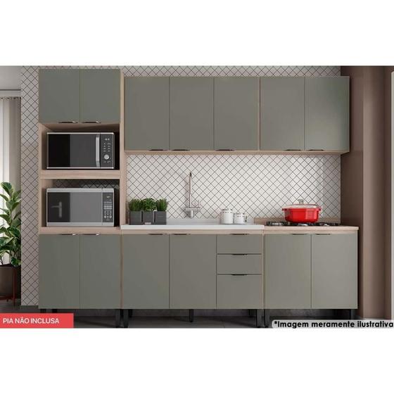 Imagem de Cozinha Modulada Completa Firenze 5 Peças (2 Aéreos + 2 Balcões + 1 Paneleiro) FMT009 Avena/Menta - Demóbile