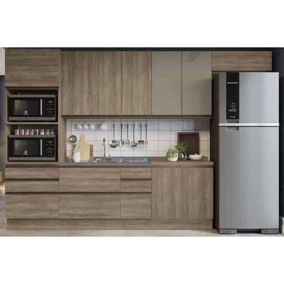 Imagem de Cozinha Modulada Completa Maxxi 7 Peças (3 Armários + 2 Balcões + 1Paneleiro + 1Complemento) CZ218 Nogal - Kappesberg