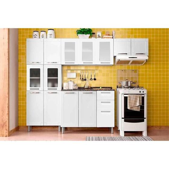 Imagem de Cozinha Modulada Completa Múltipla 4 Peças (2 Armários + 1 Balcão + 1 Paneleiro) C4P79 Branco - Bertolini