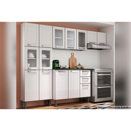 Imagem de Cozinha Modulada Completa Múltipla 4 Peças (2 Armários + 1 Balcão + 1 Paneleiro) C4P80 Branco - Bertolini