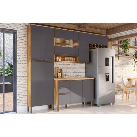 Cozinha Modulada Completa Napoli Prime 4 Peças (2 Armários + 1 Balcão + 1 Paneleiro) C4P01 Castanho/Chumbo - Ronipa Menor preço em Cozinha Modulada Completa Napoli Prime 4 Peças (2 Armários + 1 Balcão + 1 Paneleiro) C4P01 Castanho/Chumbo - Ronipa
