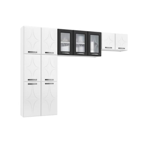 Imagem de Cozinha Modulada Completa Rubi 3 Peças (2 Armários + 1 Paneleiro) CPT112 Branco/Preto - Telasul