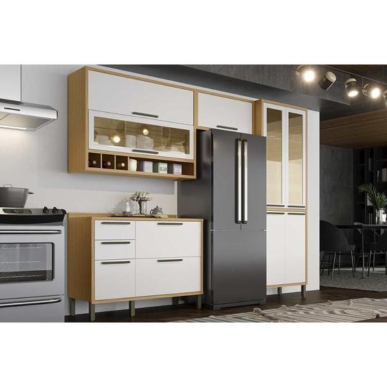 Imagem de Cozinha Modulada Completa Syrah 4 Peças (2Aéreo+1Balcão+1Paneleiro) C4P05 Amendoa/Off White - Ronipa