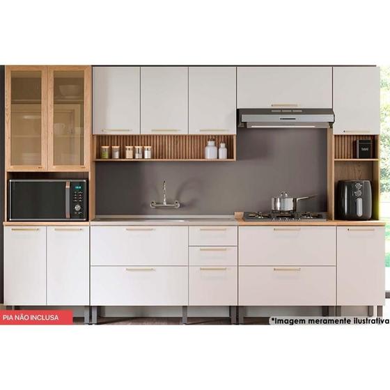 Imagem de Cozinha Modulada Completa Thela Avelã 6 Peças (2Aéreos+2Balcões+2Paneleiros) CZC14 Mel/Branco - Telasul