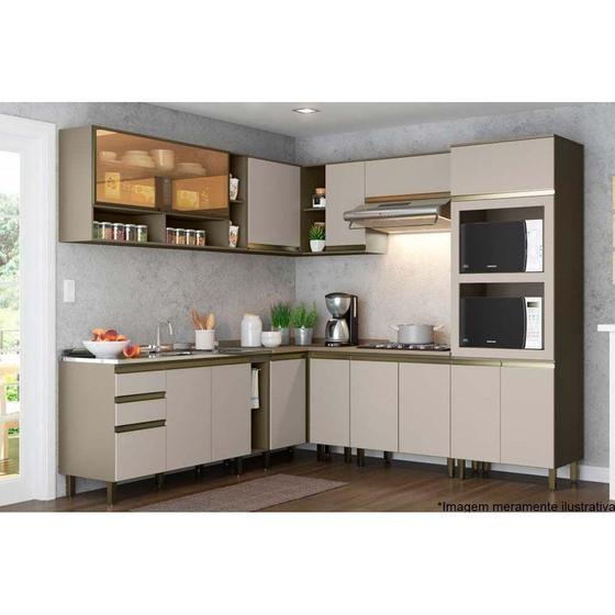 Imagem de Cozinha Modulada Henn Connect 16 Peças (4 Armários + 4 Balcões + 1 Paneleiro + 7 Complementos) C16P03 Duna/Cristal