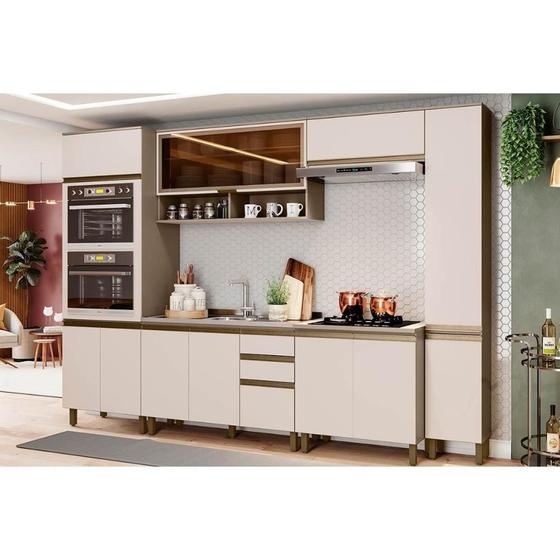 Imagem de Cozinha Modulada Henn Connect 8 Peças (2 Armários + 2 Balcões + 2 Paneleiros + 2 Complementos) C8P12 Duna/Cristal