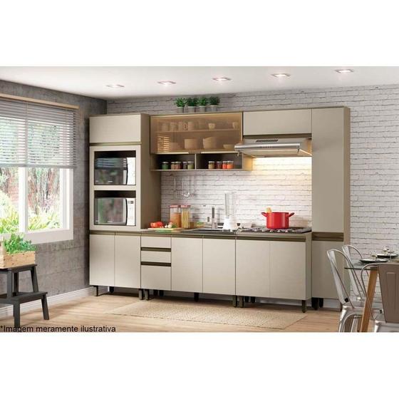 Imagem de Cozinha Modulada Henn Connect 8 Peças (2 Armários + 2 Balcões + 2 Paneleiros + 2 Complementos) C8P14 Duna/Cristal