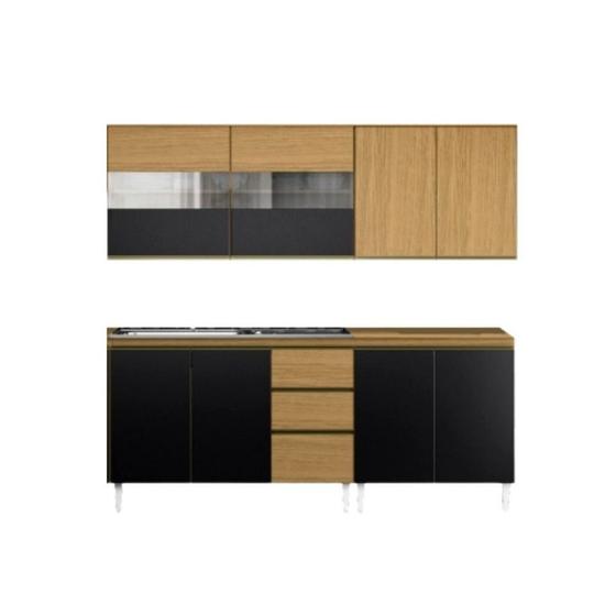 Cozinha Modulada Kelly Kit 4 Peças com Balcão de Pia Aramóveis Atacama/Preto Fosco Menor preço em Cozinha Modulada Kelly Kit 4 Peças com Balcão de Pia Aramóveis Atacama/Preto Fosco