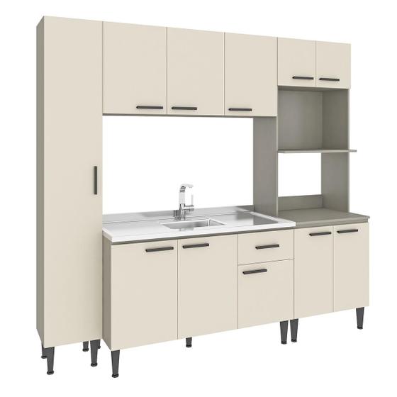 Imagem de Cozinha Modulada Max 220 x 195 Cm Balcão Pia Armário Paneleiro MDP Cinza Champanhe - ClickLar