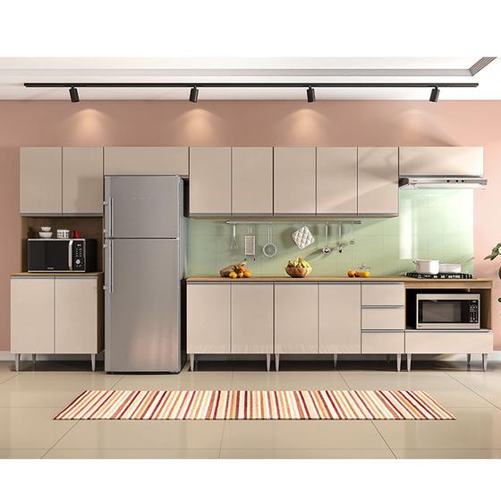 Imagem de Cozinha modulada milla 8 peças amendoa off white puxador aluminio