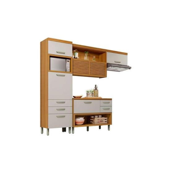 Imagem de Cozinha Modulada Nesher Princesa  3 Peças (Balcão + Aéreo + Paneleiro) C3P23 Freijo/Off White