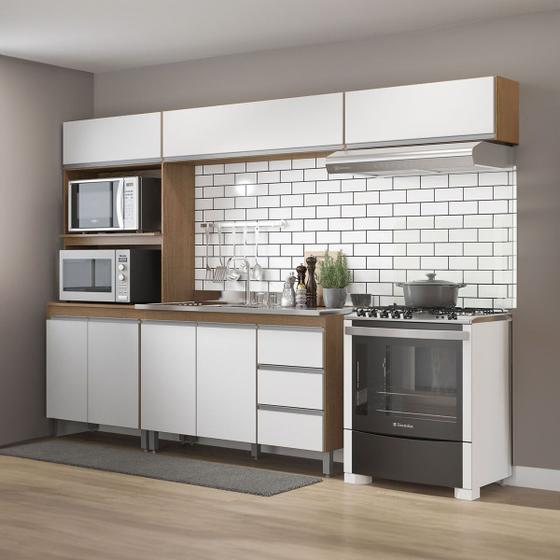 Imagem de Cozinha Modulada Pequena com Balcão Pia Sabrina 280x202 Cm 4 Peças MDP Branco MENU