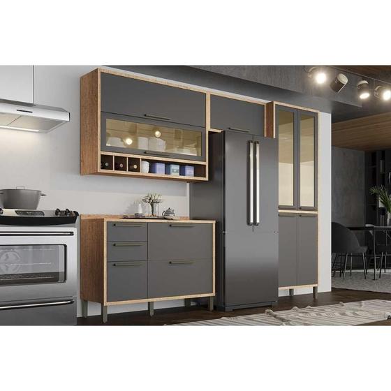 Imagem de Cozinha Modulada Ronipa Syrah  4 Peças (2 Armários + 1 Balcão + 1 Paneleiro) C4P05 Castanho/Chumbo