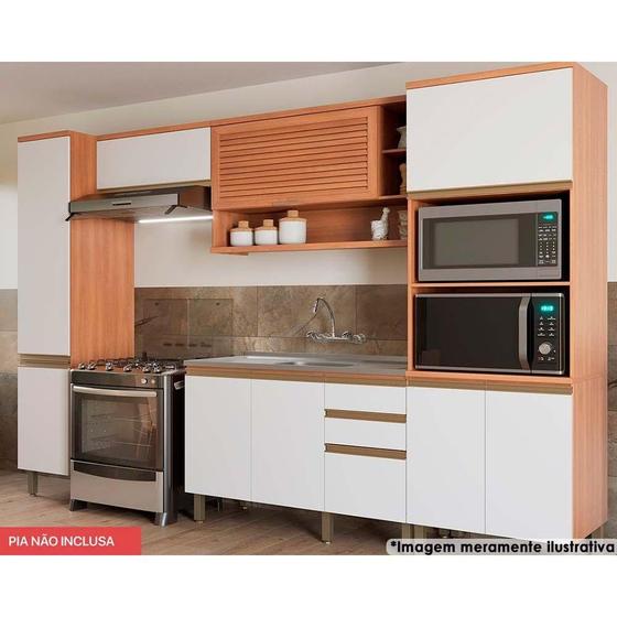 Imagem de Cozinha Modulada Telasul Thela Macadâmia Thela Macadâmia 5 Peças (2Aéreos+1Balcão+2Paneleiros CZC17 Freijo/Branco-Telasul