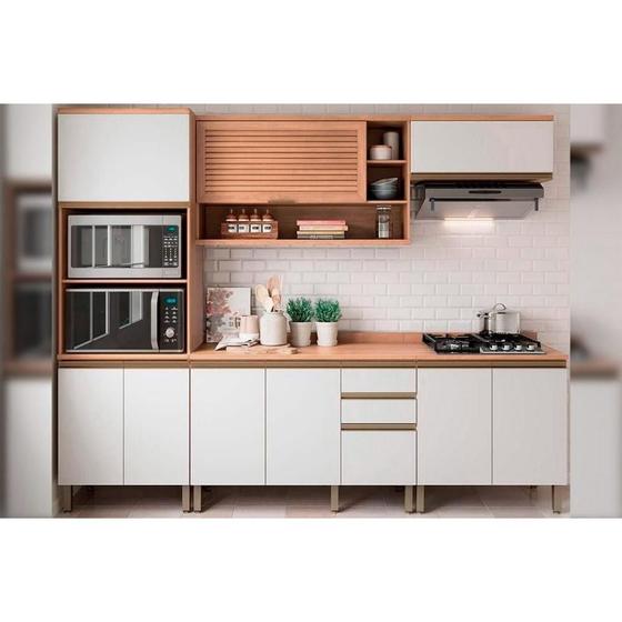 Imagem de Cozinha Modulada Telasul Thela Macadâmia Thela Macadâmia 5 Peças (2Aéreos+2Balcões+1Paneleiro) CZC23 Freijo/Branco-Telasul