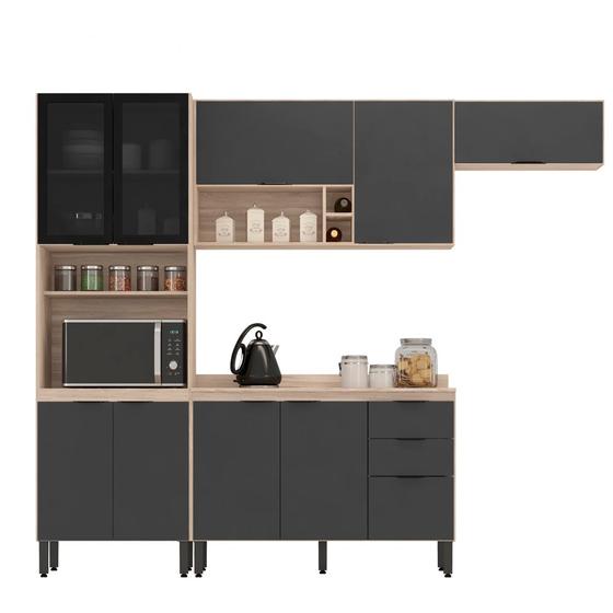 Imagem de Cozinha Modular Com 4 Peças Firenze Composição 06 Avena Grafito Demóbile