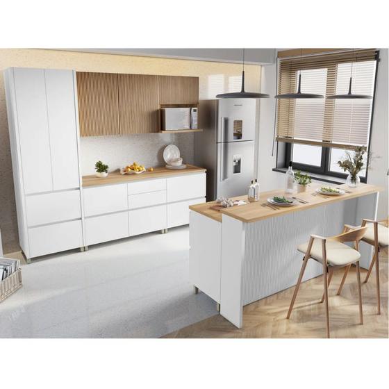 Imagem de Cozinha Modular Rainha com 8 Peças Branco/Nature em MDF Móveis Nesher