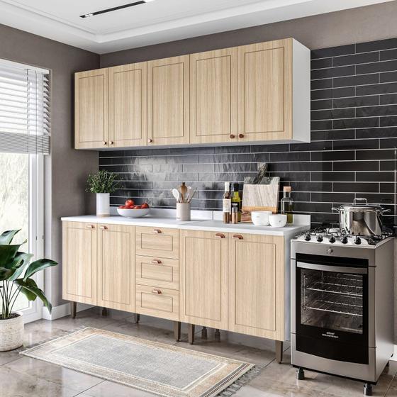 Imagem de Cozinha Pérola com Tampo 4 Peças Aéreos com 5 Portas, Balcão 2 Gavetas 3 Portas e Balcão 2 Portas Ye