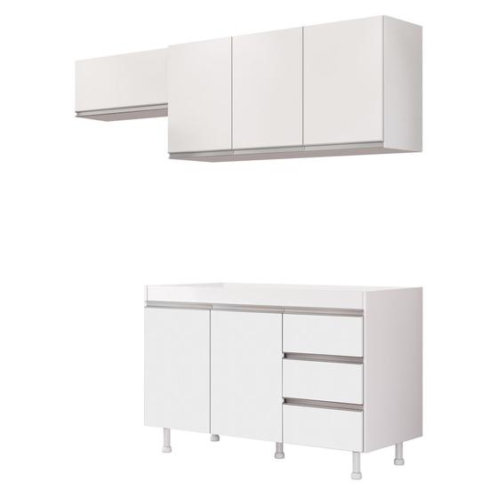 Imagem de Cozinha Planejada Lux 3 Peças 100%MDF Balcão Gabinete Sem Tampo 119cm 3 Gavetas Branco - Desk Design