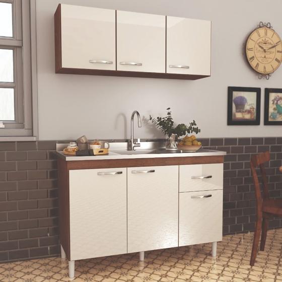Cozinha Plus 1,20 Armário Aéreo e Balcão de Pia OffWhite Menor preço em Cozinha Plus 1,20 Armário Aéreo e Balcão de Pia OffWhite