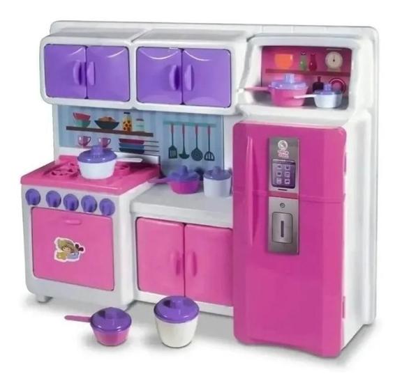 Imagem de Cozinha Rosa Infantil Geladeira Panela Fogao Completa 45Cm