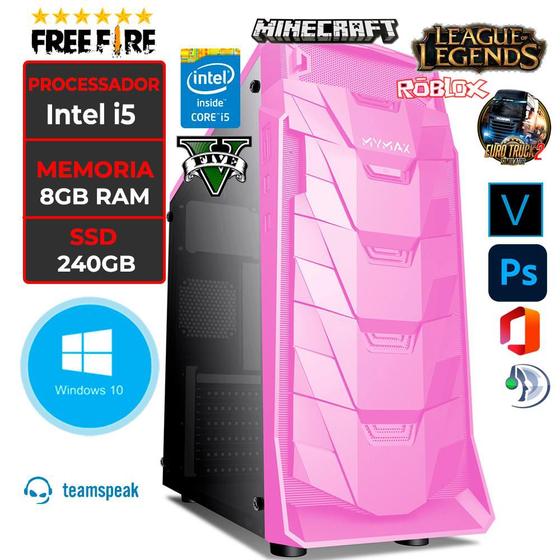 Imagem de Cpu Pc Gamer Intel Rosa Core i5 - 8gb Ram - 240Gb Ssd - Wifi - Promo Nfe 