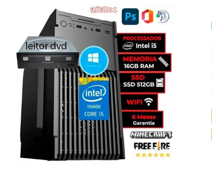 Imagem de Cpu Pc Intel Core I5 3470 + Placa H61 + DVD + 16 Gb + Ssd 240gb