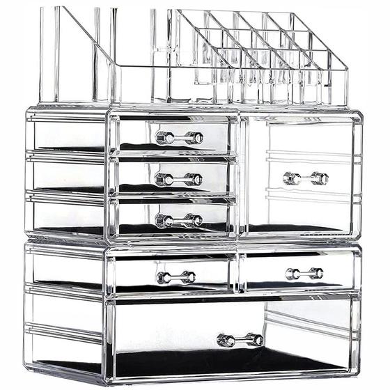 Imagem de Cq acrilic Makeup Organizer Skin Care Large Clear Cosmetic Display Cases Stackable Storage Box With 7 Gavetas For Vanity,Set of 3