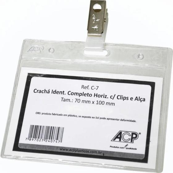 Imagem de Crachá Horizontal Com Clips E Alça Cristal 7x10 Acp - 50 Unidades