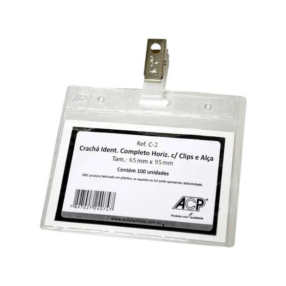 Imagem de Crachá Identificador Com Clips E Alça Acp C-2 65X95Mm C/100
