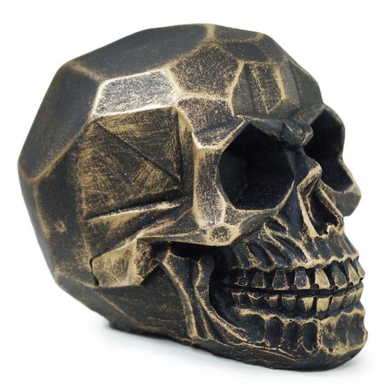 Imagem de Crânio Caveira Geométrica Ouro Envelhecido Metalizado Resina