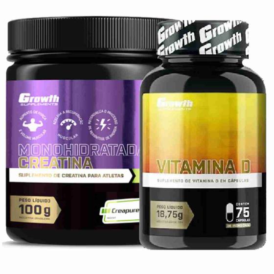 Creatina 100g Creapure + Vitamina D 75 Caps Growth Menor preço em Creatina 100g Creapure + Vitamina D 75 Caps Growth