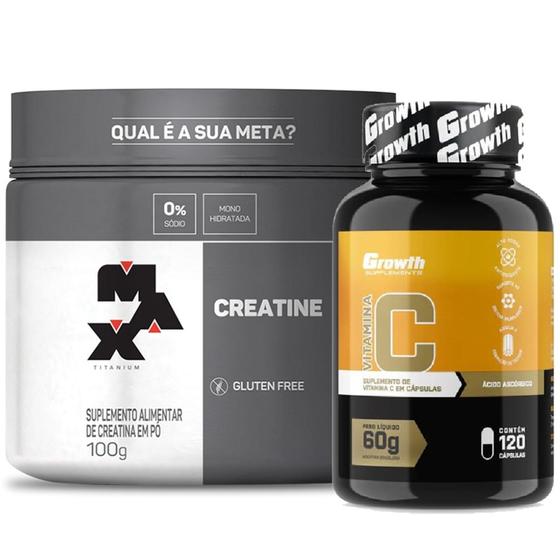 Imagem de Creatina 100g Max Titanium + Vitamina C 120 Caps Growth