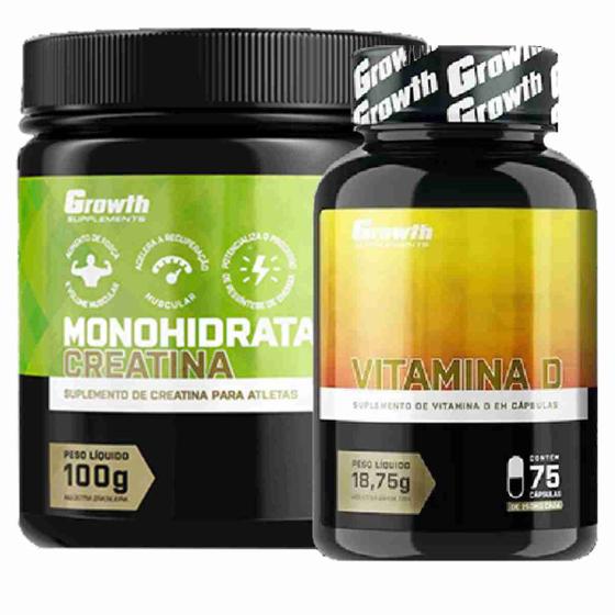 Imagem de Creatina 100g Monohidratada + Vitamina D 75 Caps Growth