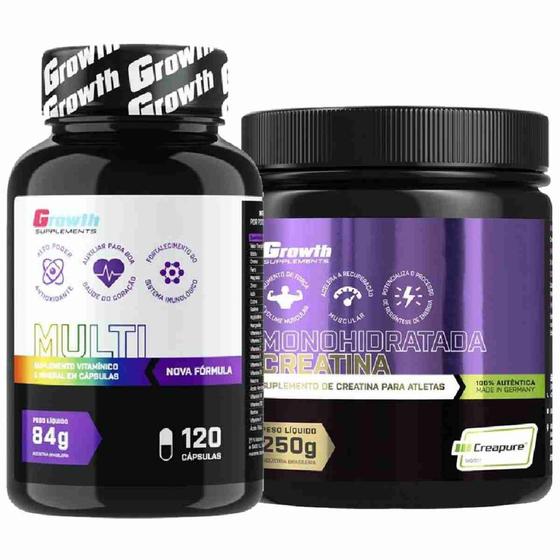 Creatina 250g Creapure + Multivitaminico 120 Caps Growth Menor preço em Creatina 250g Creapure + Multivitaminico 120 Caps Growth