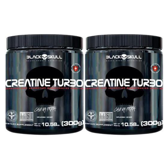 Imagem de Creatina 300g black skull turbo monohidratada p/ força nos músculos Kit C/2 unidades