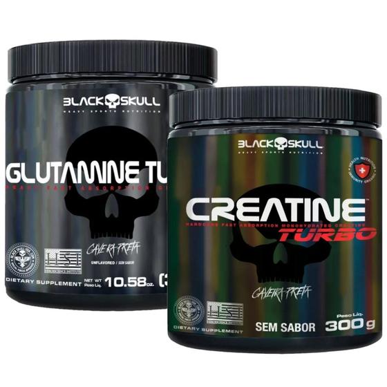 Imagem de Creatina 300g Turbo + Glutamina Turbo 300g Black Skull