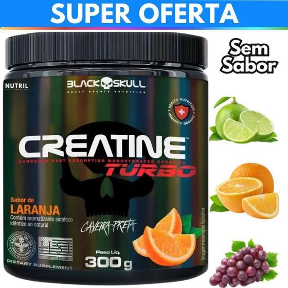 Imagem de Creatina Monohidratada Creatine Turbo Black Skull 300g - Energia - Força - Ganho de Massa Muscular