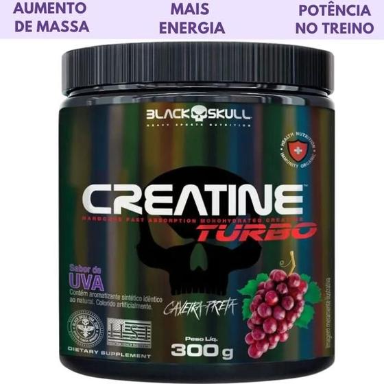 Imagem de Creatina Monohidratada Creatine Turbo Black Skull 300g - Energia - Força - Ganho de Massa Muscular