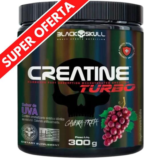 Imagem de Creatina Monohidratada Creatine Turbo Black Skull 300g  Energia  Força  Ganho de Massa Muscular