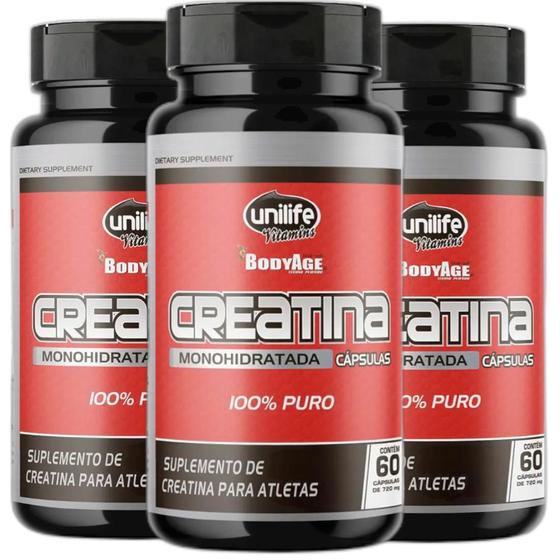 Imagem de Creatina Monoidratada Pura 60 Cáps De 720Mg Kit Com 3
