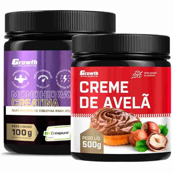 Imagem de Creatina Pura 100g Creapure + Creme Avelã Fit 500g Growth