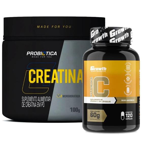 Imagem de Creatina Pura 100g Probiotica + Vitamina C 120 Caps Growth